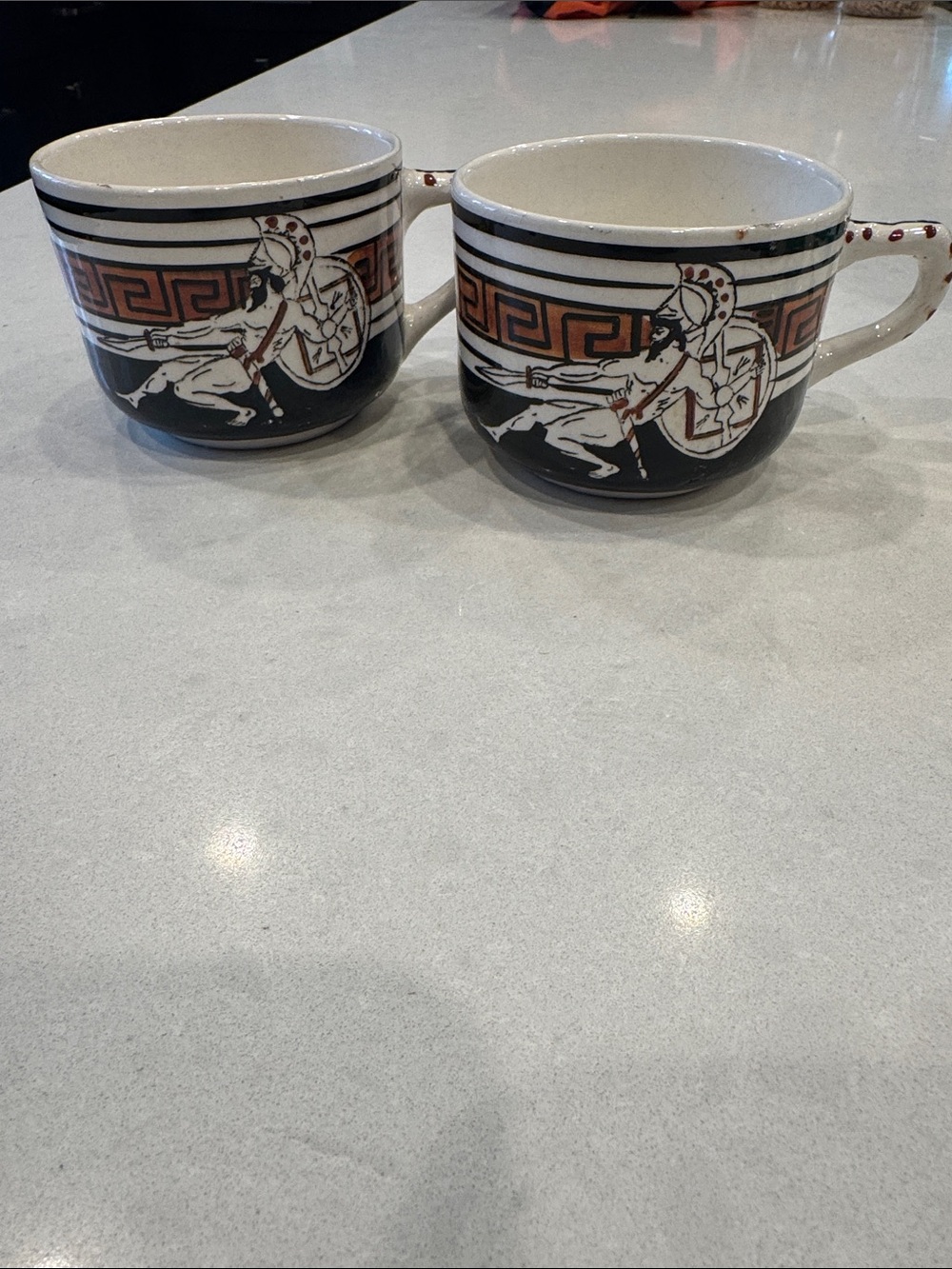 Greek kevamikas Ceramic Coffee Mugs in Black and Cream Set of 2 hand painted